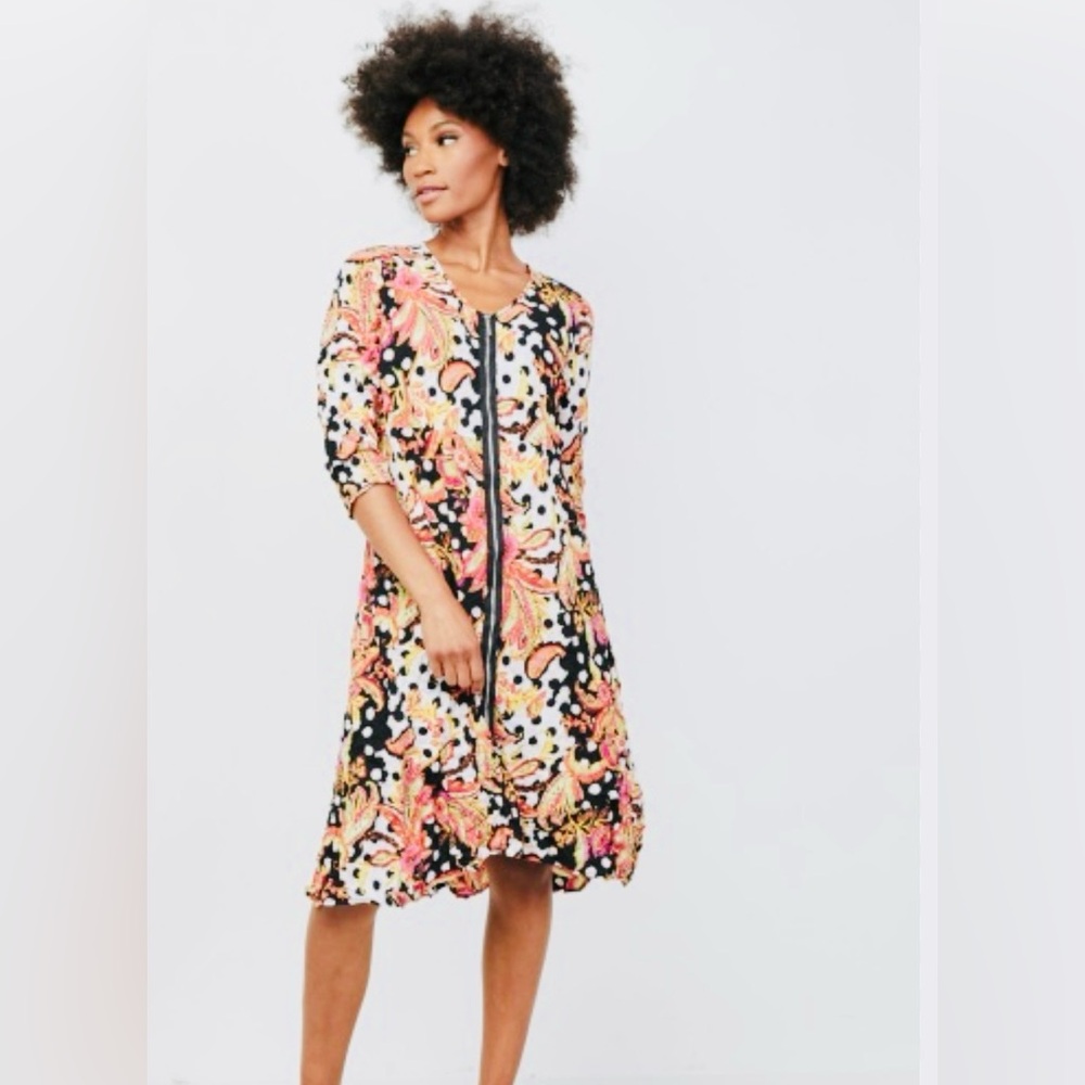 Liv by Habitat Zip Front Colorful Midi Dress size Medium - Picture 2 of 11